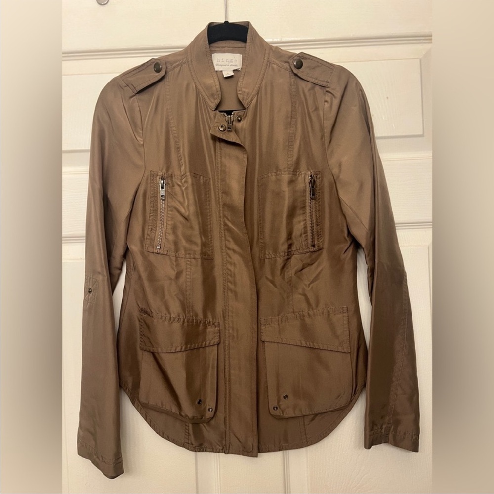 HINGE NORDSTROM Women's 100% Silk Full Zip Utility Jacket